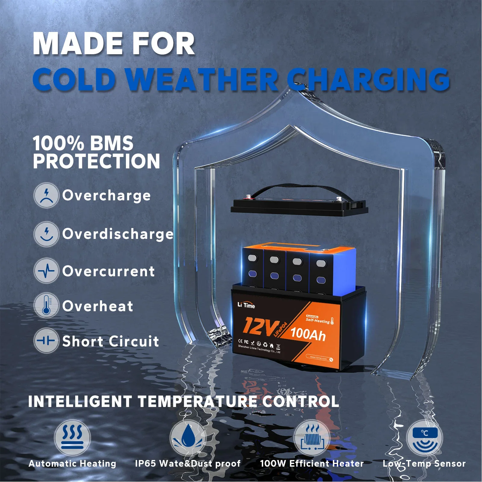 LiTime 12V 100Ah Self Heating Lithium Battery, Low Temperature Protection - Image 6