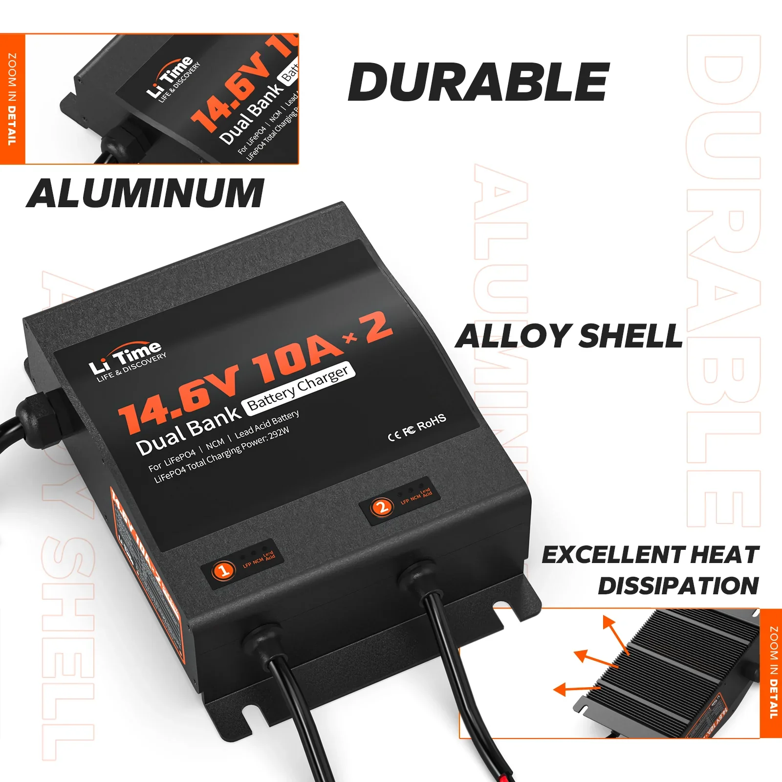 LiTime 2 Bank 12V 10A Battery Charger - Image 8