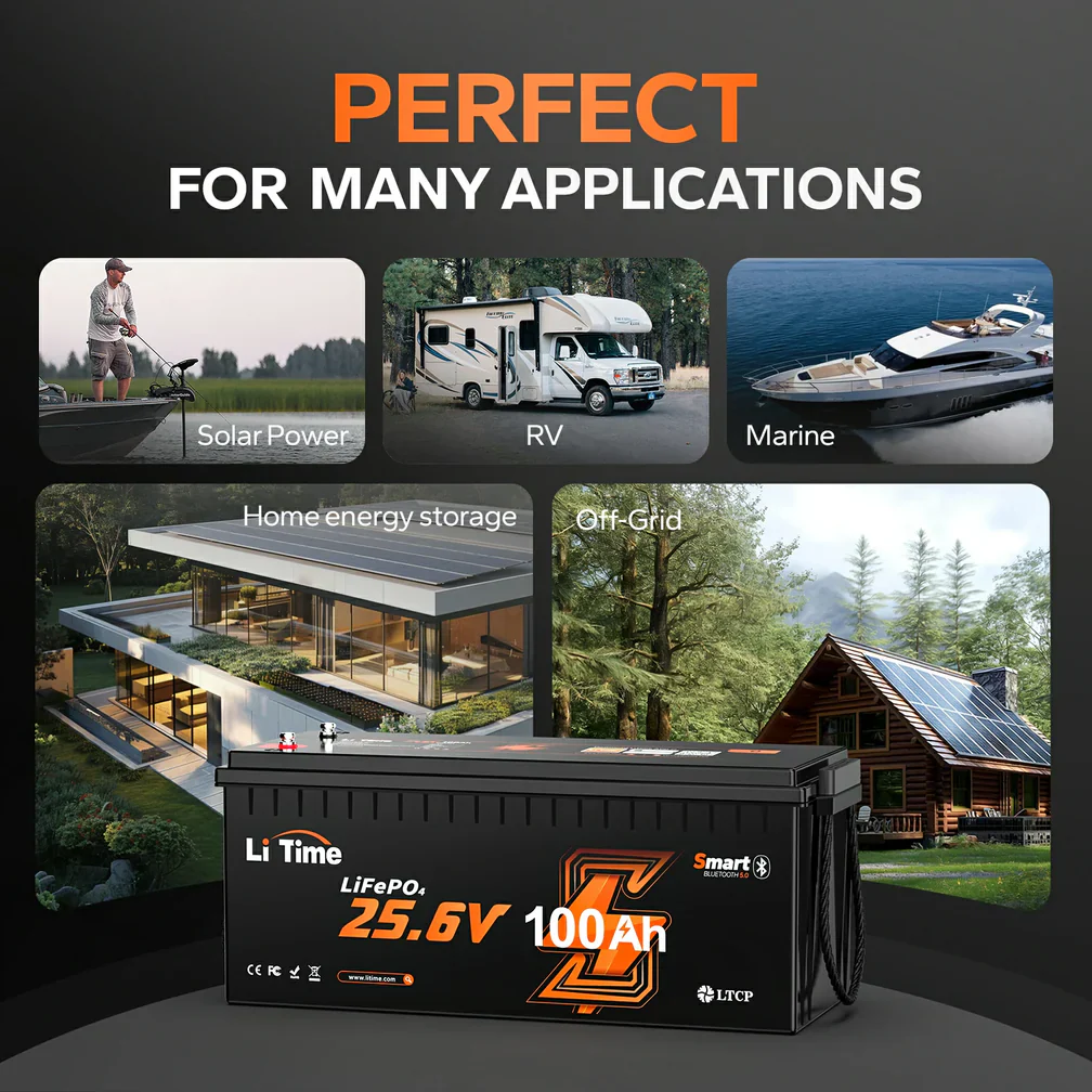 LiTime 24V 100Ah LiFePO4 Bluetooth Lithium RV, Marine Battery with Low-Temp Protection - Image 12