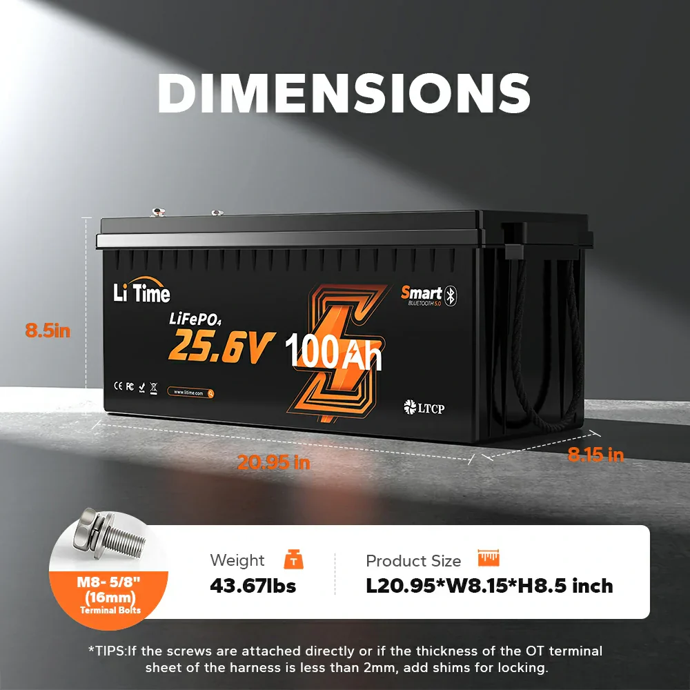 LiTime 24V 100Ah LiFePO4 Bluetooth Lithium RV, Marine Battery with Low-Temp Protection - Image 3