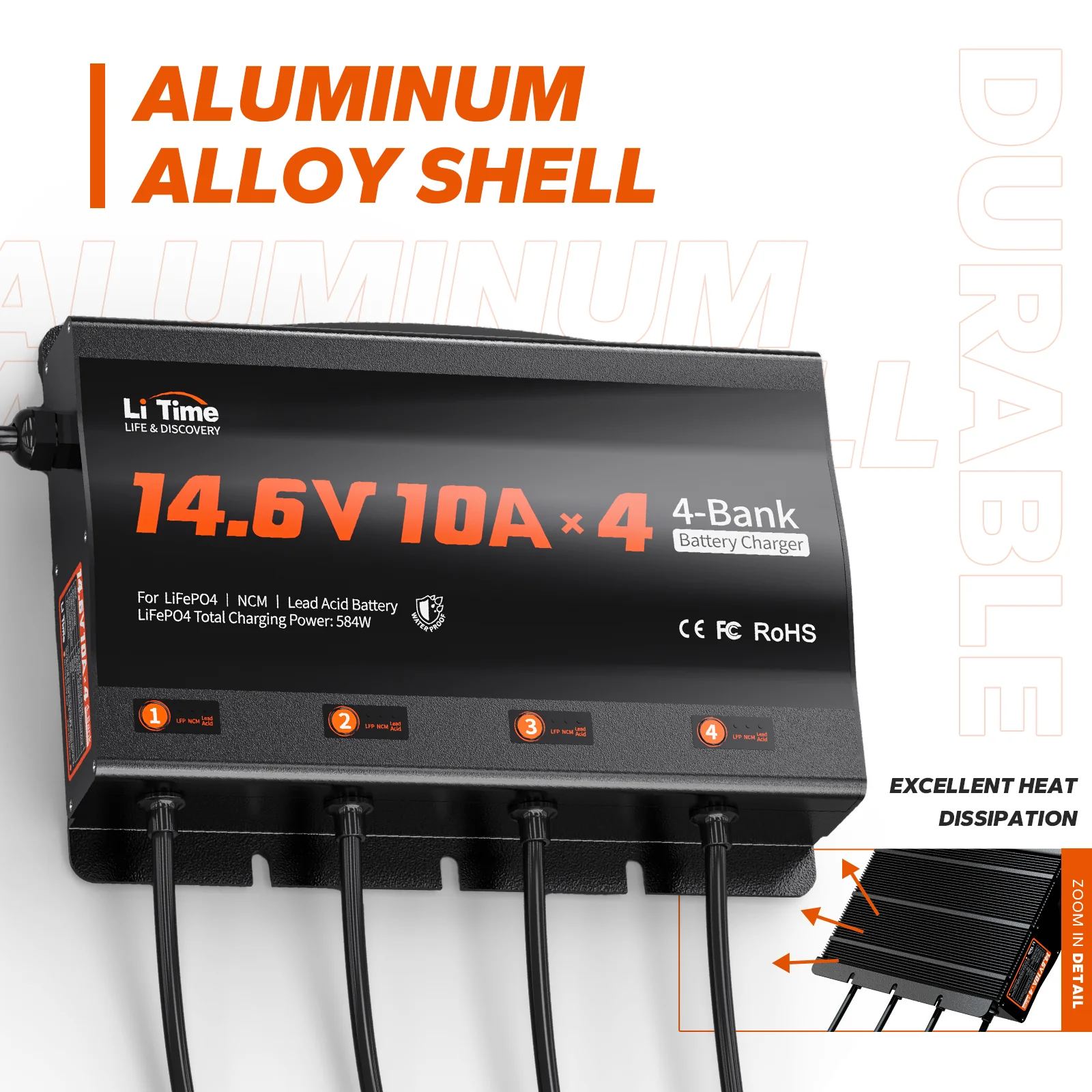 LiTime 4 Bank 12V 10A Battery Charger for Marine, RV - Image 4