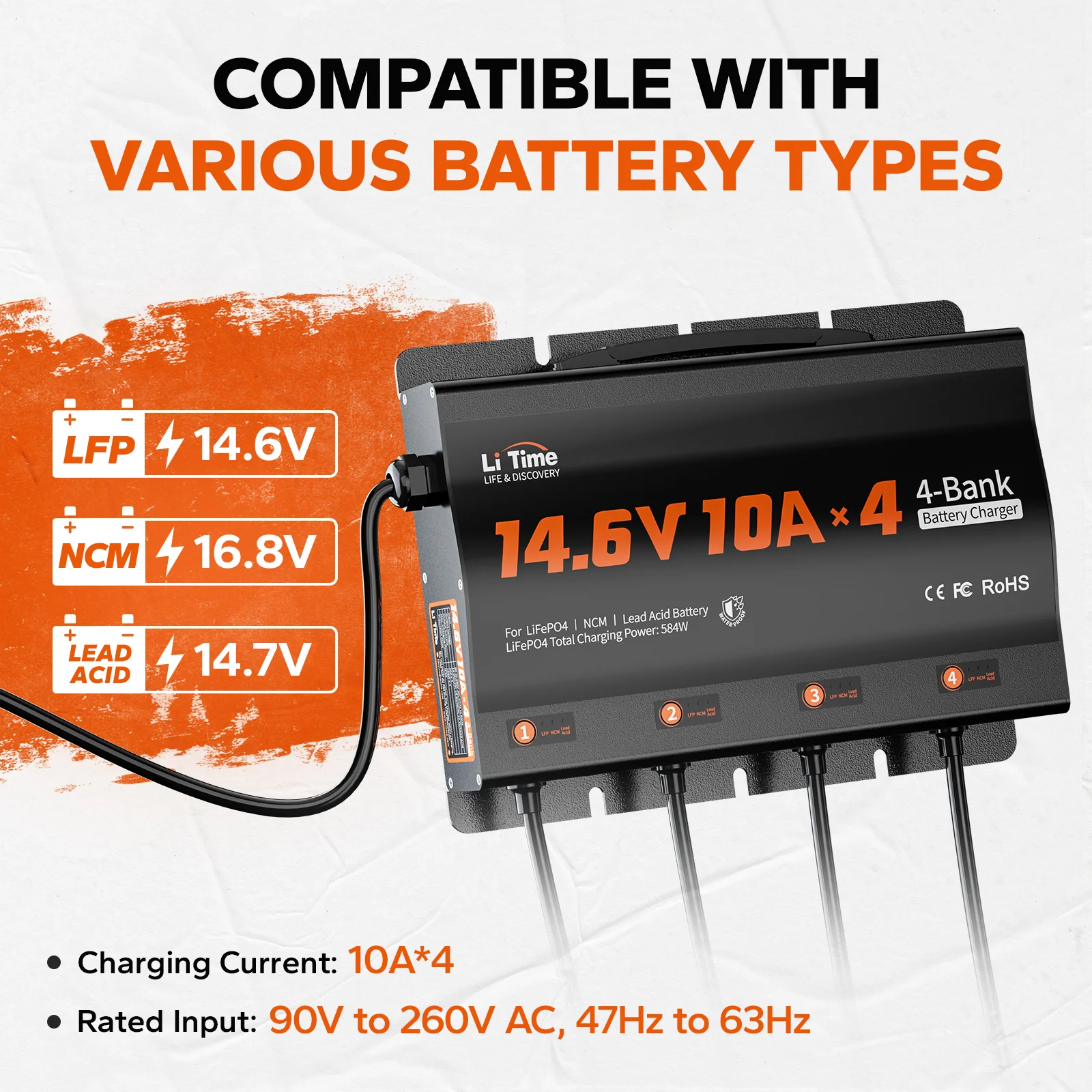 LiTime 4 Bank 12V 10A Battery Charger for Marine, RV - Image 6