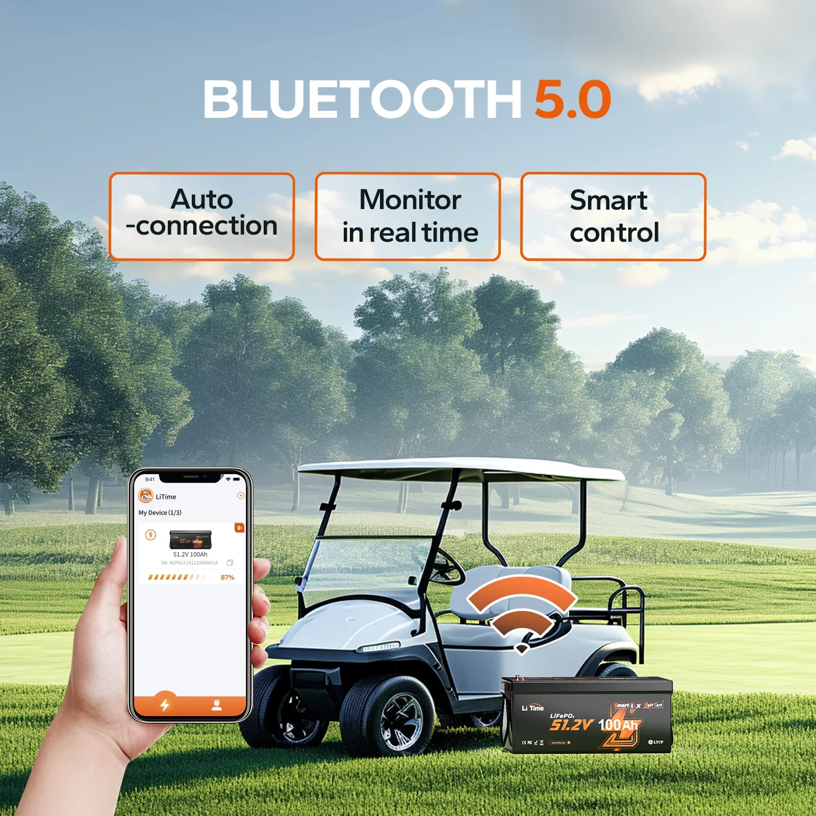 LiTime 48V 100Ah Bluetooth Lithium Golf Cart Battery - Image 8