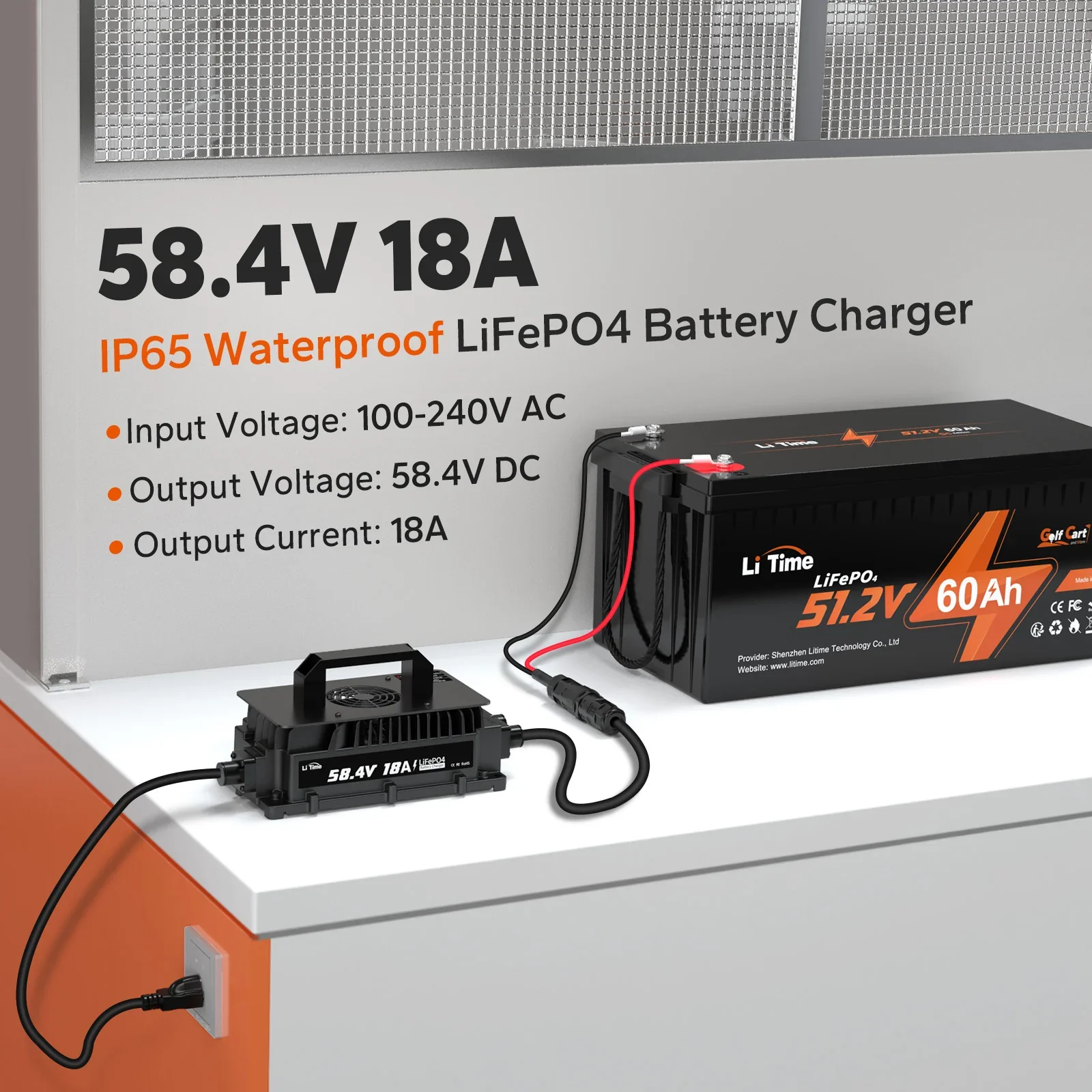 LiTime 48V 18A Lithium Battery Charger IP65 Waterproof - Image 3