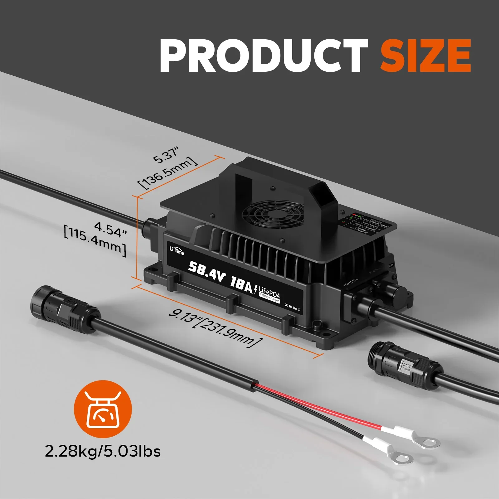 LiTime 48V 18A Lithium Battery Charger IP65 Waterproof - Image 7
